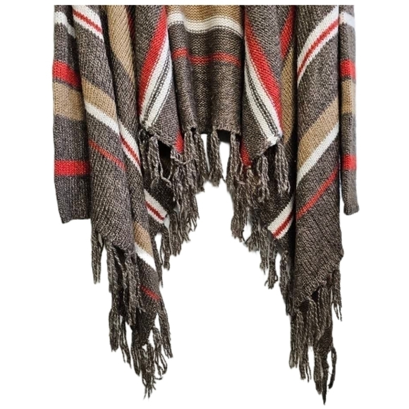 Boho stripe knit fringe open cardigan wool blend size oversized medium - Picture 4 of 9